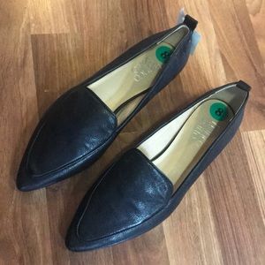 Black leather slip on shoes